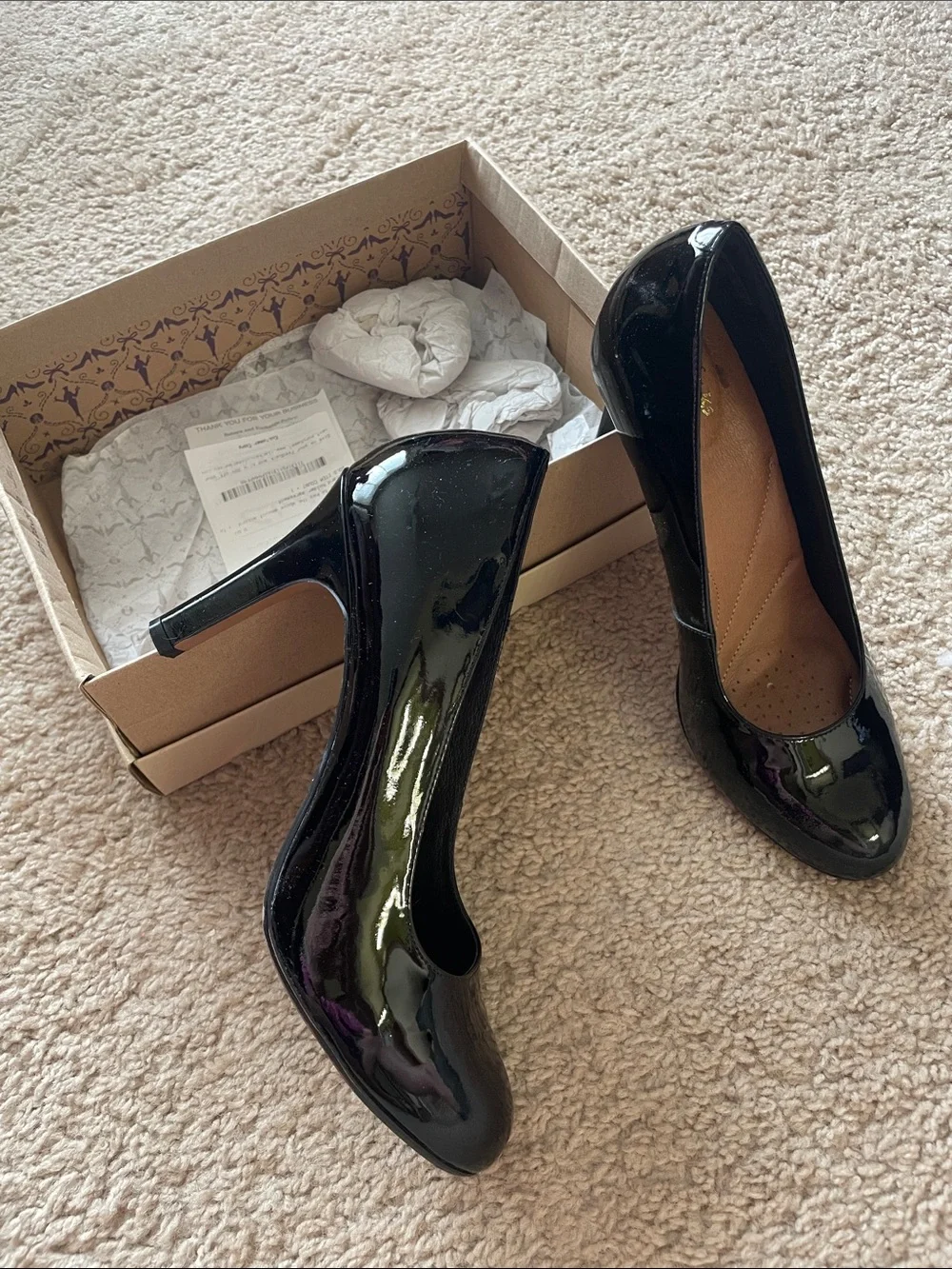 Clarks Black Patent Leather Mid Heel Pumps